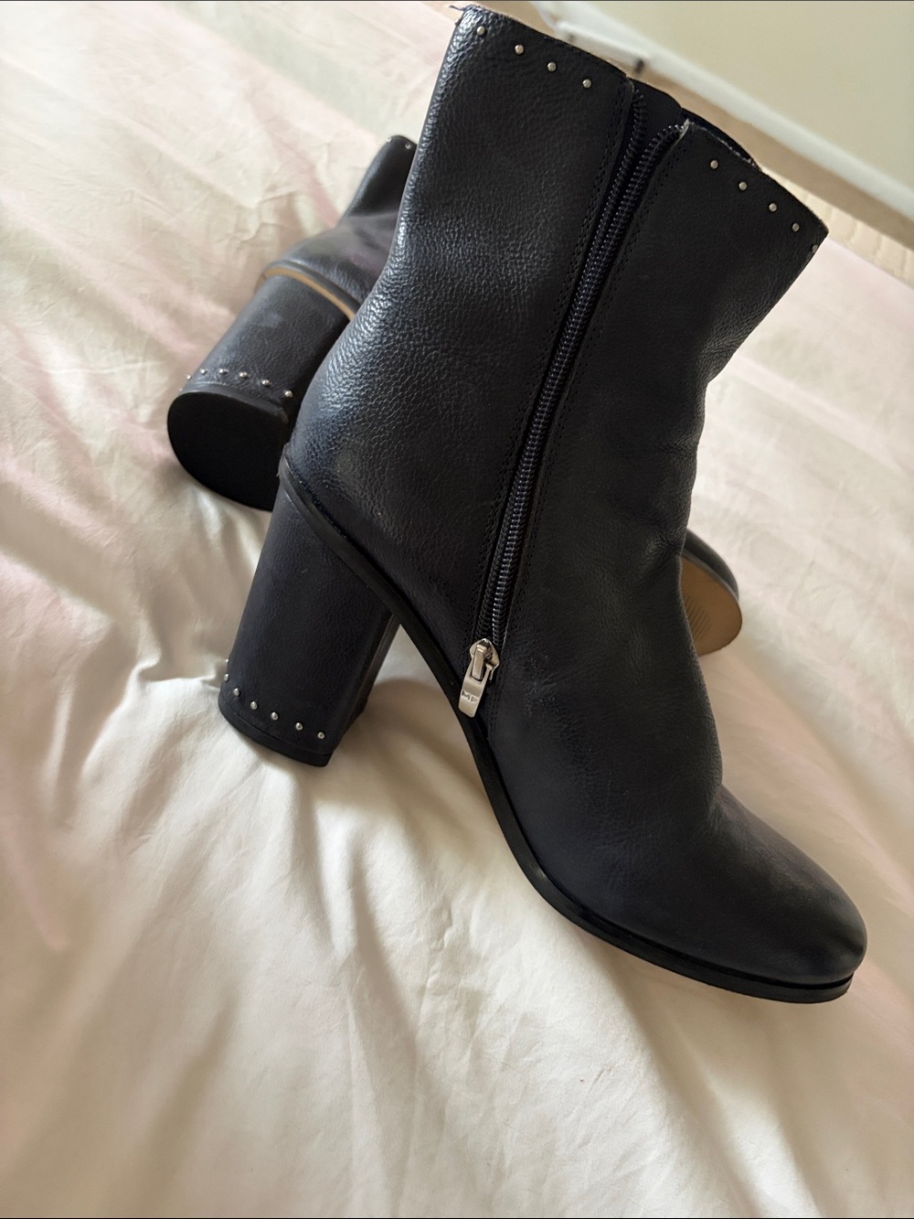 Marc Fisher Black Studded Side-Zip Block Heel Ankle Boots
